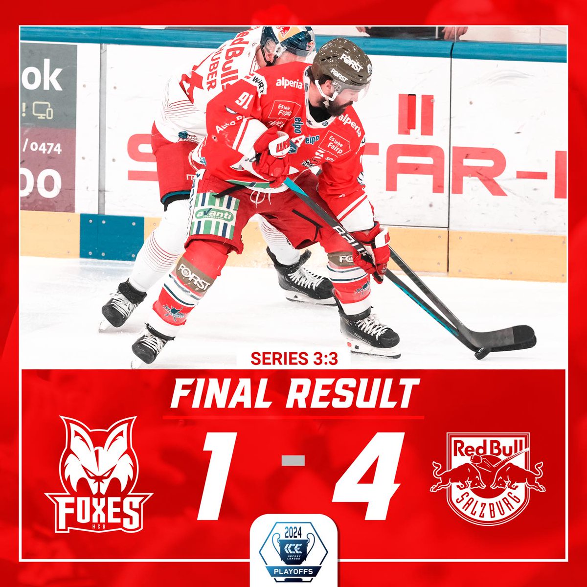 The series is going to game 7 🤜?🤛🏻? HCB Südtirol Alperia 1 - 4 EC Red Bull Salzburg (Gazley / Nissner, Baltram, Schneider PP1, Raffl EN) #gofoxes #cuorebiancorosso #noisiamobolzano #mirseinbozen