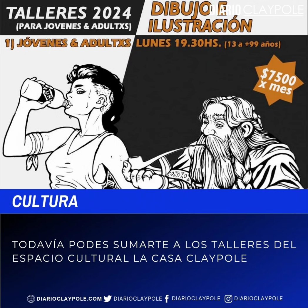 DiarioClaypole's tweet photo. #Cultura: El Espacio de debate y Cultura @lacasaclaypole continúa inscribiendo a sus talleres para este 2024. 

Recordá que dicho espacio queda ubicado en Collet 1021, a metros de la plaza Vicente Re.

.
.
.
#lacasaclaypole #claypole https://t.co/3foldD8eRy