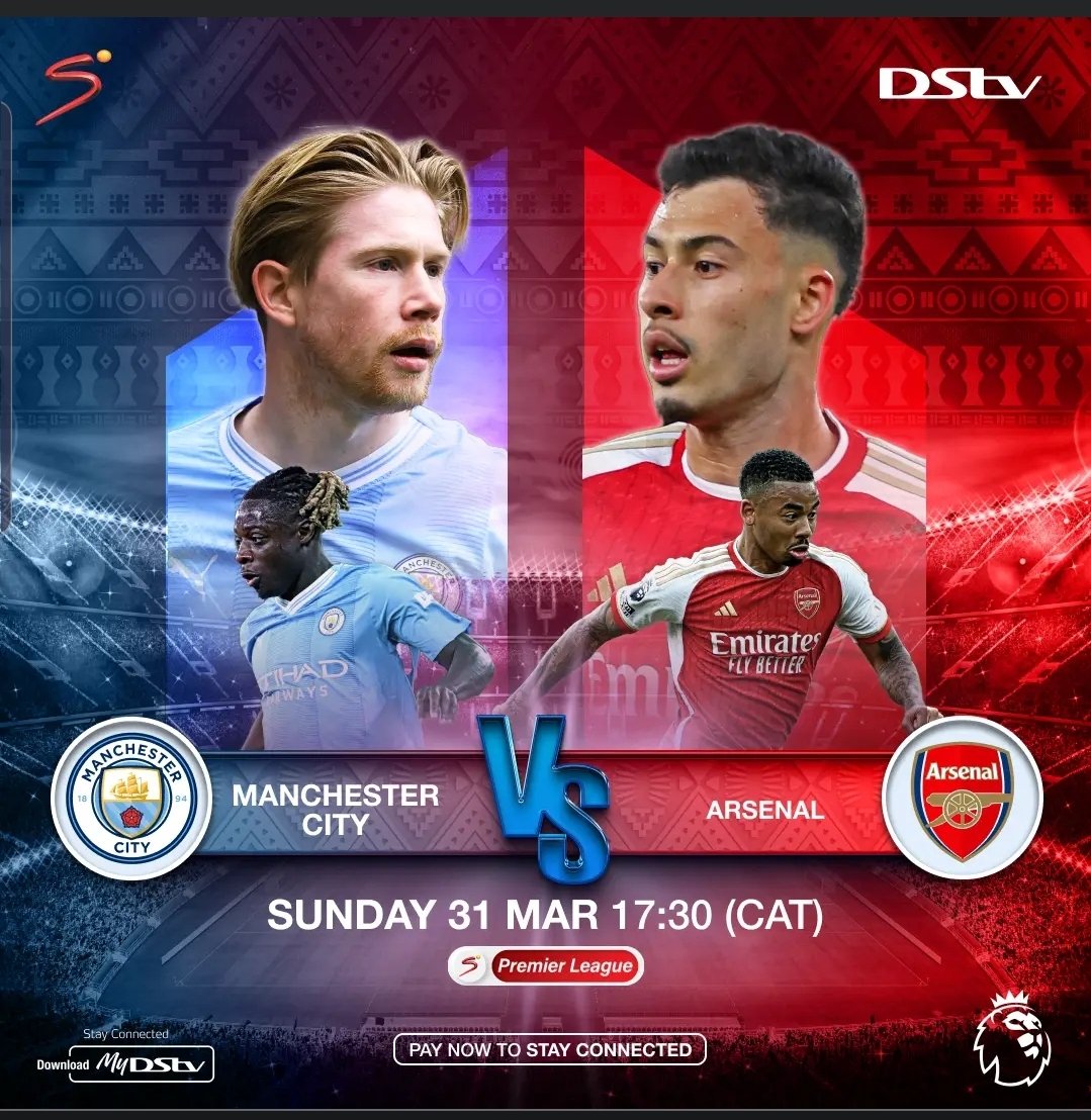 Don’t miss out on this #PremierLeague title decider! ⚽️🔥 Pay now and stay connected to watch #ManCity vs #Arsenal, 31 March at 17:30 CAT! 🥳📺⚽️ #PremierLeagueALLonDStv