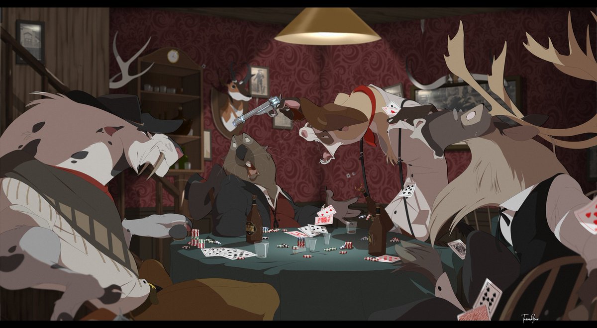 "Well, I reckon yer cheatin’!"

Illustration commission for <a href="/BosonicVinegar/">@bosonicvinegar.bsky.social</a>!