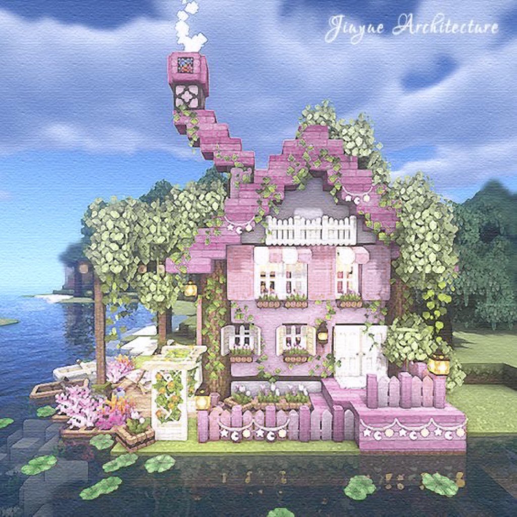 pink seaside cottage in minecraft