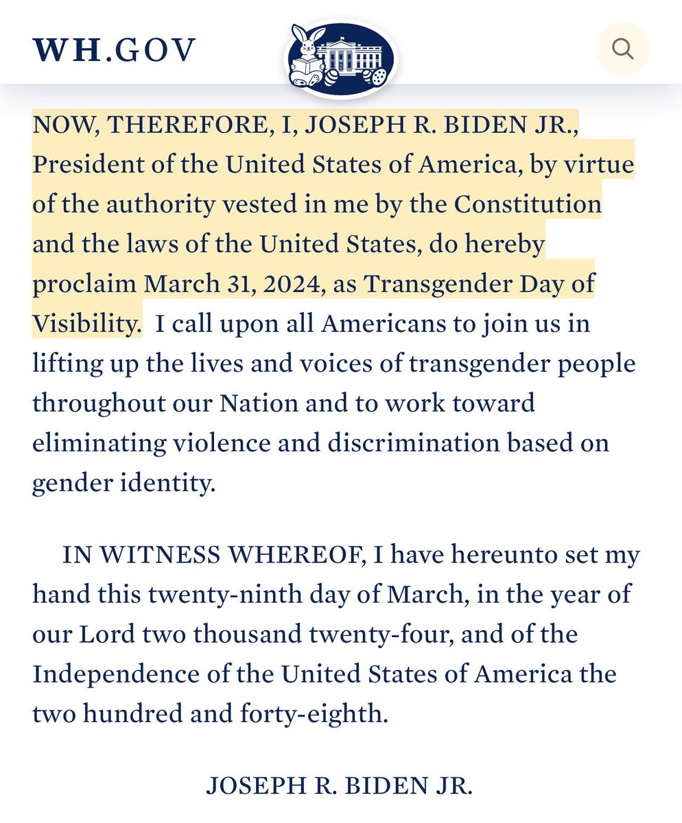 Joe Biden declares Easter Sunday to be called “Transgender Day of Visibility.” Will @RubenGallego denounce this despicable Biden Declaration?