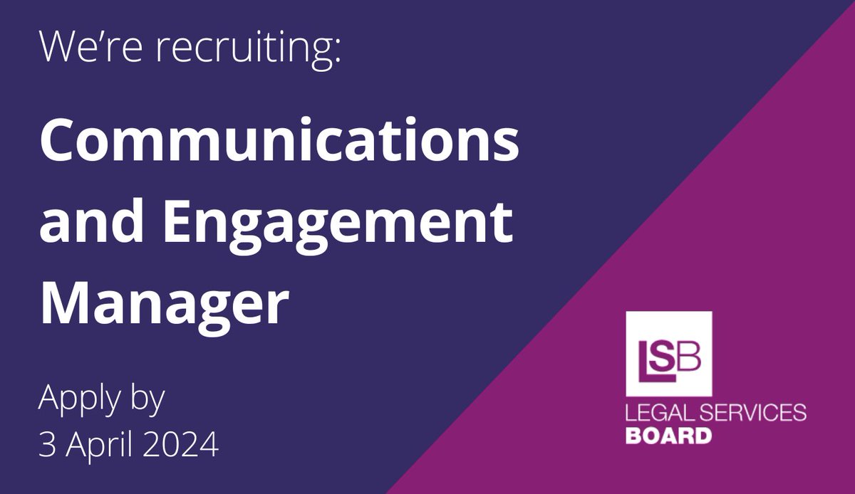 We're recruiting a new Communications and Engagement Manager! If you share our passion for using communications and engagement strategies to drive change & influence others in the public interest, apply today: legalservicesboard.org.uk/about-us/work-… #PRJobs #SocialMediaJobs #DigitalMediaJobs