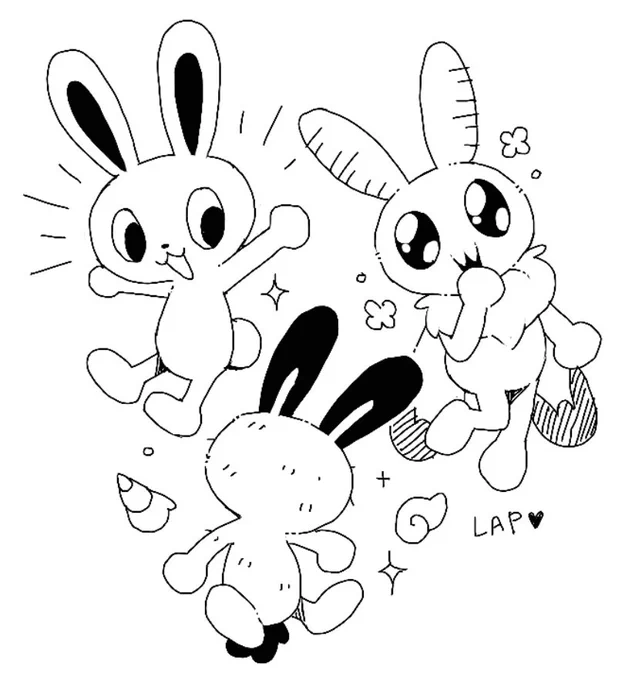 I wanted to redraw some characters from a few years ago. Land bunny, sea bunny and sky bunny 