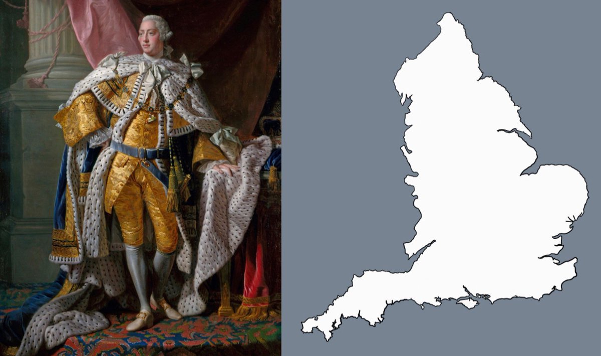 A pal just sent me this comparison of a famous 1760s portrait of George III that I've seen in a zillion textbooks and the shape of England and I've been missing the point the entire time.