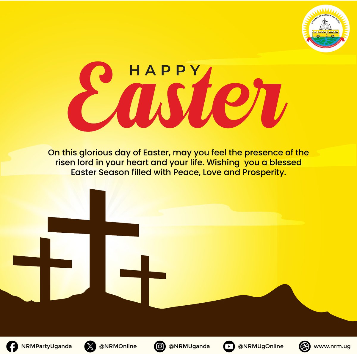 May the Blessing of Easter bring you endless Happiness, Peace and Prosperity. Wishing you all a #HappyEaster instagram.com/nrmuganda