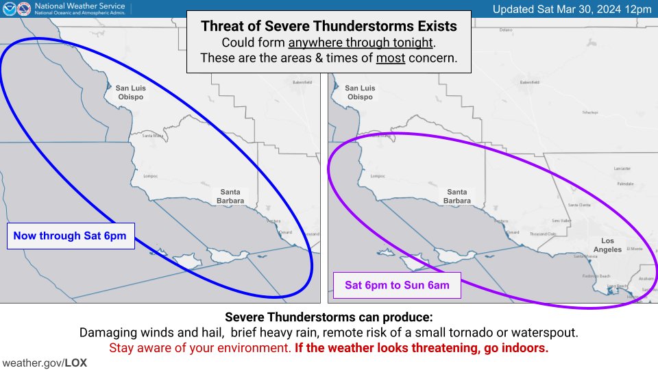 Thunderstorms are forming now and are expected to expand in coverage through tonight. Some may become severe with damaging winds and/or hail. Here are some details. If threatening weather approaches, go indoors. #cawx #larain