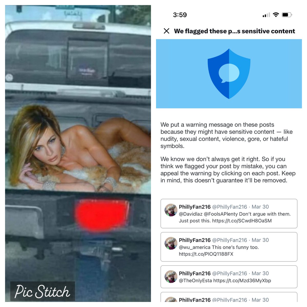 PhillyFan216's tweet image. So apparently it’s okay to post the Biden kidnap picture but Elon doesn’t like when you post this one.

#NoDemUnder1k