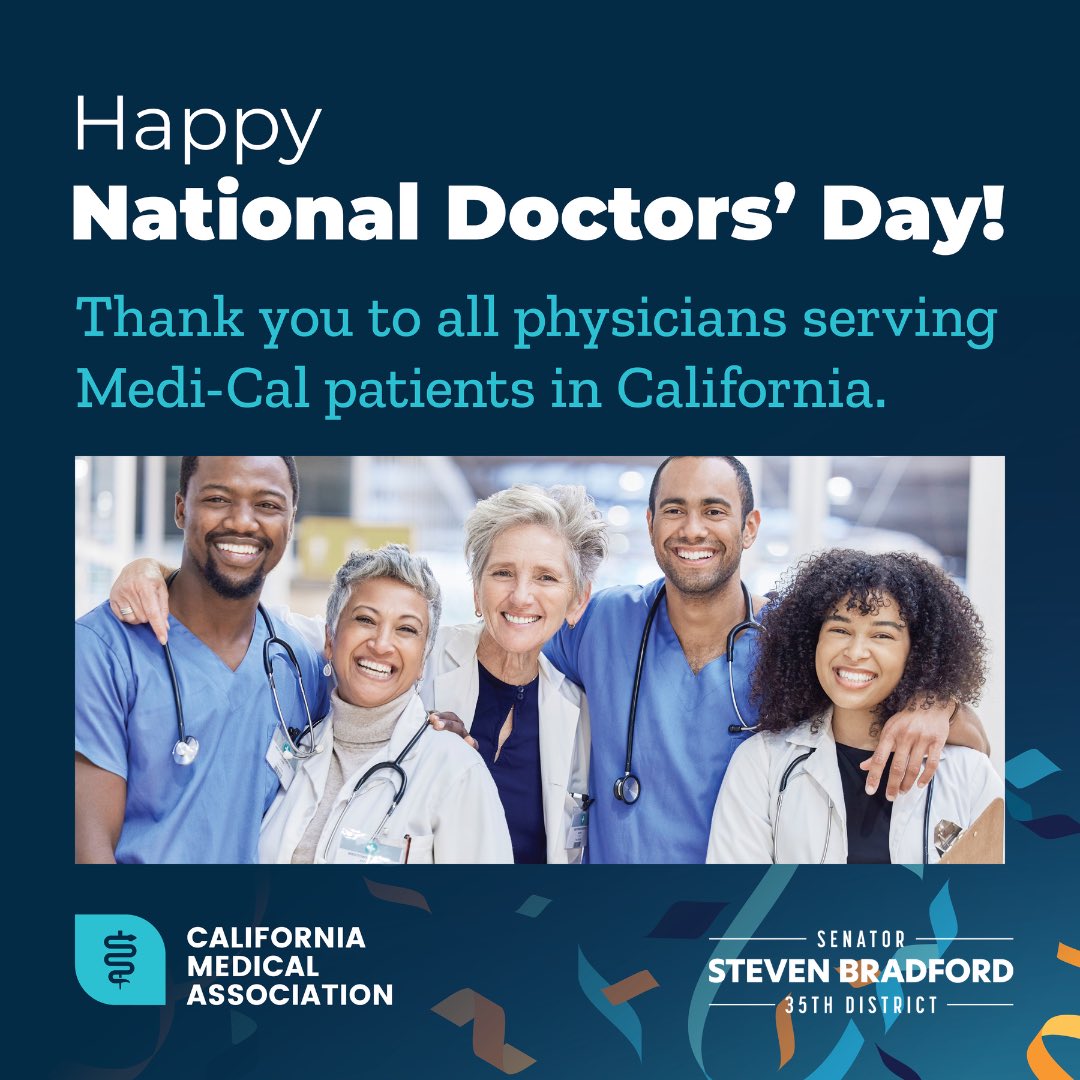 On this #DoctorsDay & every day, we thank all of our dedicated physicians who care for CA’s Medi-Cal patients. A special shoutout to Dr. Sion Roy from our own Senate Dist. 35. Your commitment to providing quality health care is truly appreciated! #MediCalDocs #CMADocs #ThanksDoc