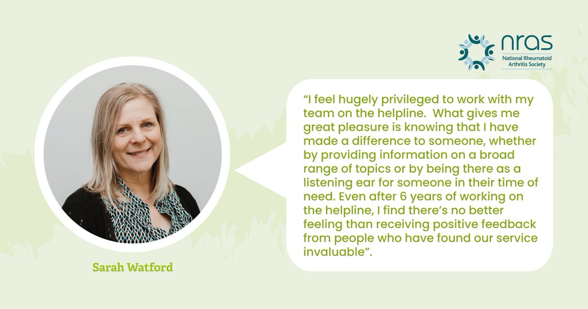 'What gives me great pleasure is knowing that I have made a difference to someone'.💞 Do you have concern or questions about your RA? Call our helpline on 0800 298 7650 (Mon-Fri, 9:30am-4:30pm) or drop us an email at helpline@nras.org.uk. We're here for you! ❤️