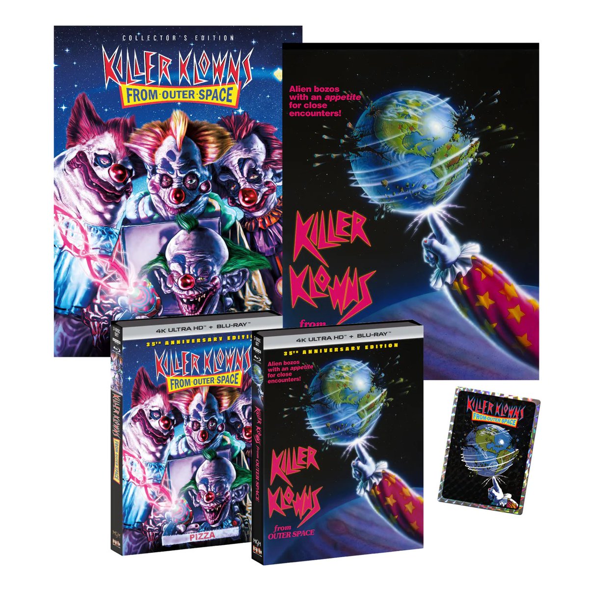 Finally the truth about clowns is out! @Shout_Studios celebrates with Killer Klowns From Outer Space: 35th Anniversary Edition #4KUltrahd + Exclusive Slipcover + 2 Exclusive Posters + Prism Sticker