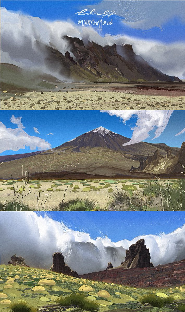 daily paintings from the last few days, these are all studies from a visit to the Teide volcano, sadly the snow was all gone but i still got some nice references 🎨✨