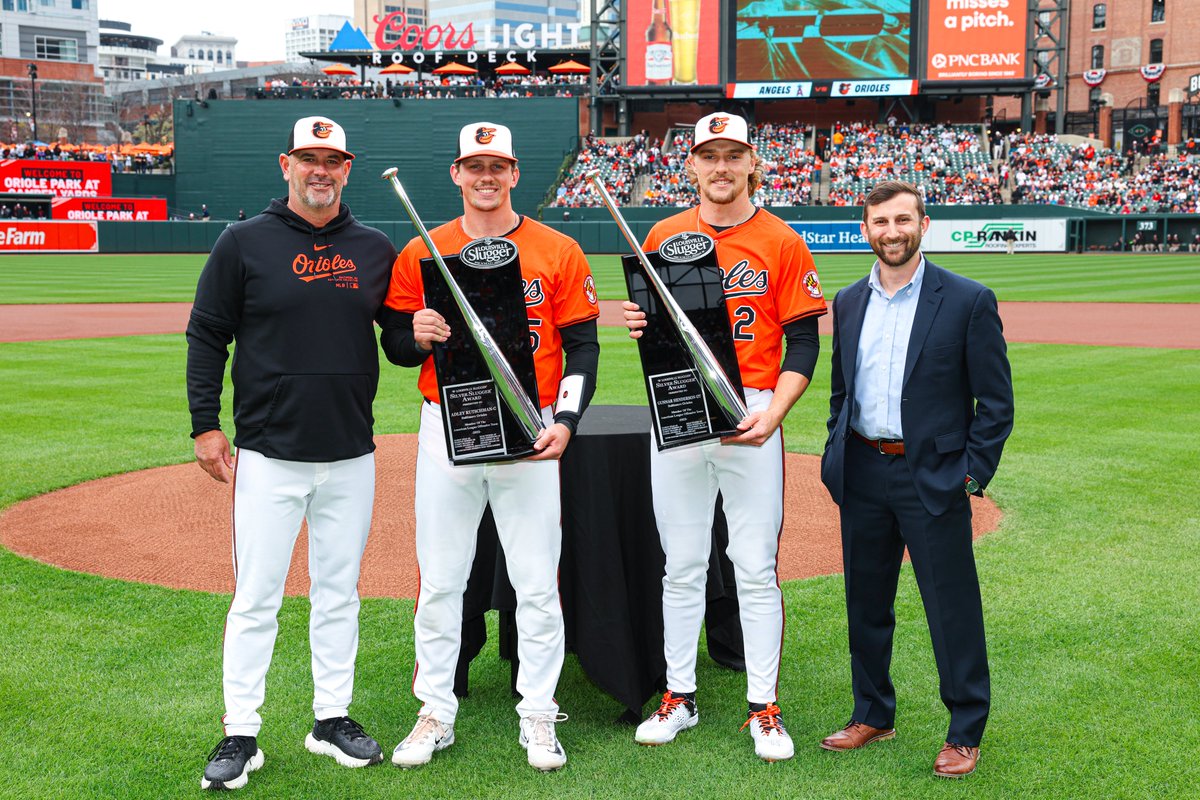 Orioles's tweet photo. Just a couple of besties with their Silver Slugger Awards https://t.co/FstFzcnlvr