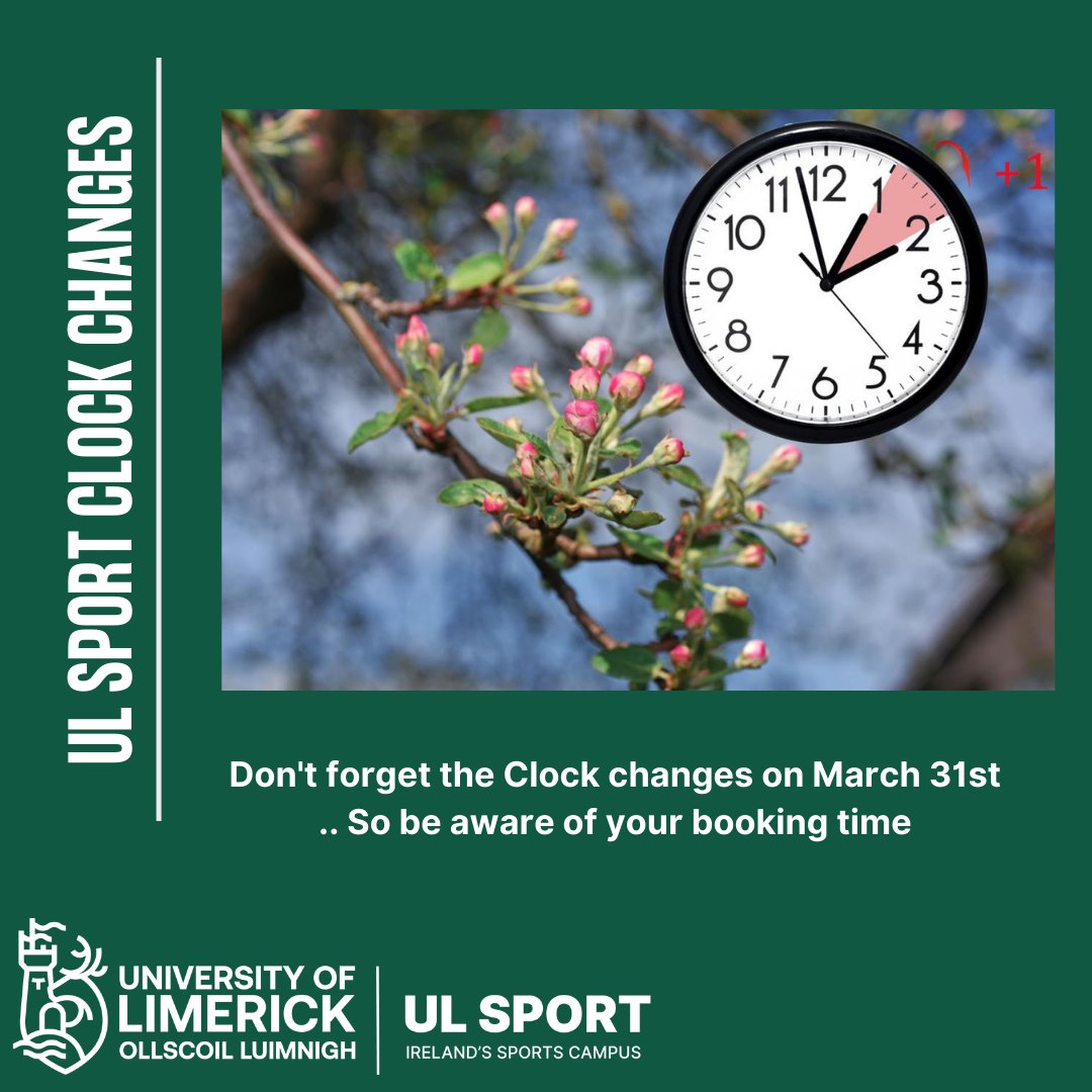 Reminder the clocks go forward tonight. #ClocksSpringForward #ActiveAtULSport