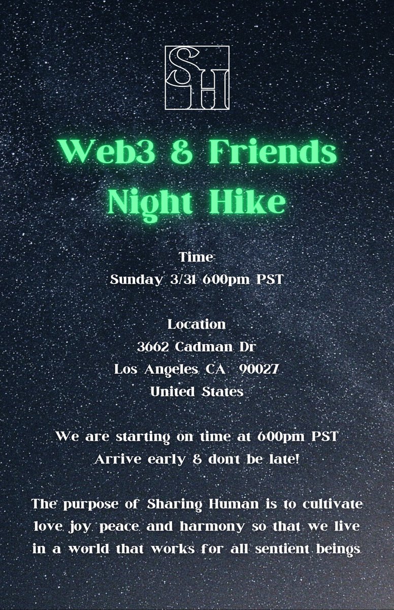You're Invited!

Sunday 3/31 6:00PM PST

1st Ever NFT LA Week Night Hike