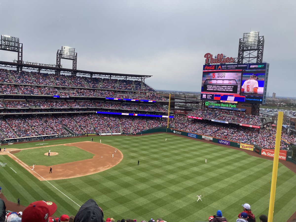 MarkAOller's tweet photo. Game 2 of the season and first for us - hoping we bring them luck for first win!  @Phillies https://t.co/cg7OD06tZF