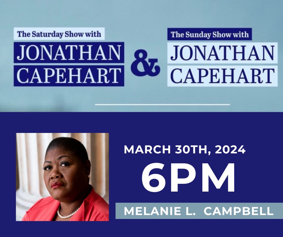 Tune in tonight at 6:25 PM to catch President Melanie Campbell on “The Saturday Show w/ Jonathan Capehardt” on MSNBC! Don’t miss it! #MSNBC #TheSaturdayShow #MelanieCampbell #ncbcp