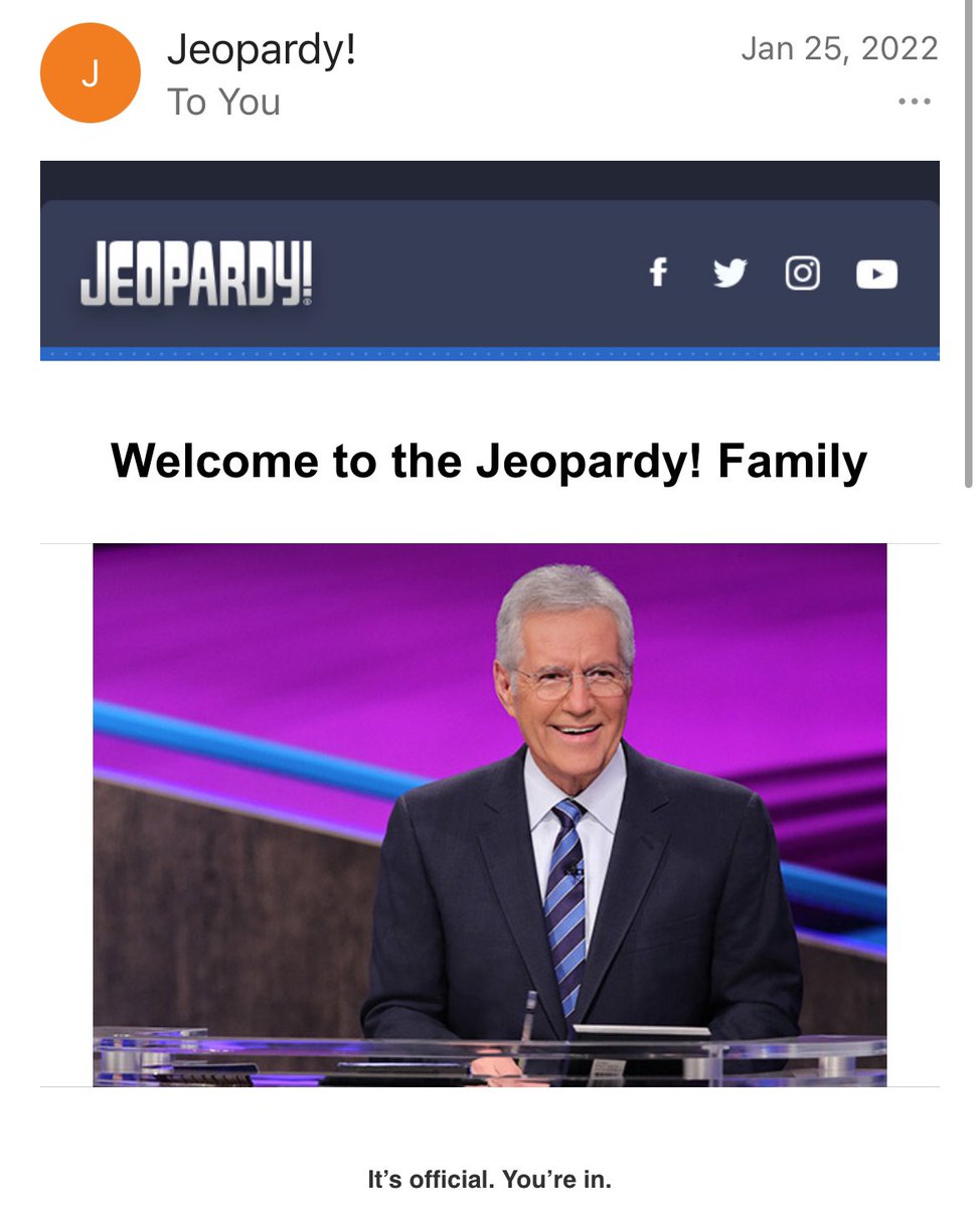 I took the test on January 25, 2022 while making dinner - It took 15 minutes and led to the adventure of a lifetime! Take the test today and see where your own @Jeopardy adventure leads #jeoparDAY #whynotyou