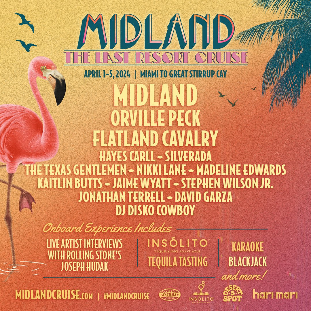 Welcome to The Last Resort Cruise! We can’t wait to set sail April 1 with this all star lineup. See y’all in Miami. Let’s party 🛳️🦩🦩🦩 Midlandcruise.com