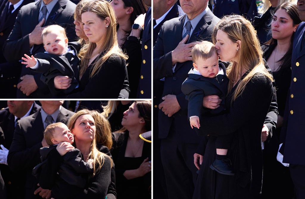 Don't look away. This is fallen NYPD Police Officer Jonathan Diller's widow and son. Never forgive the politicians that did this.