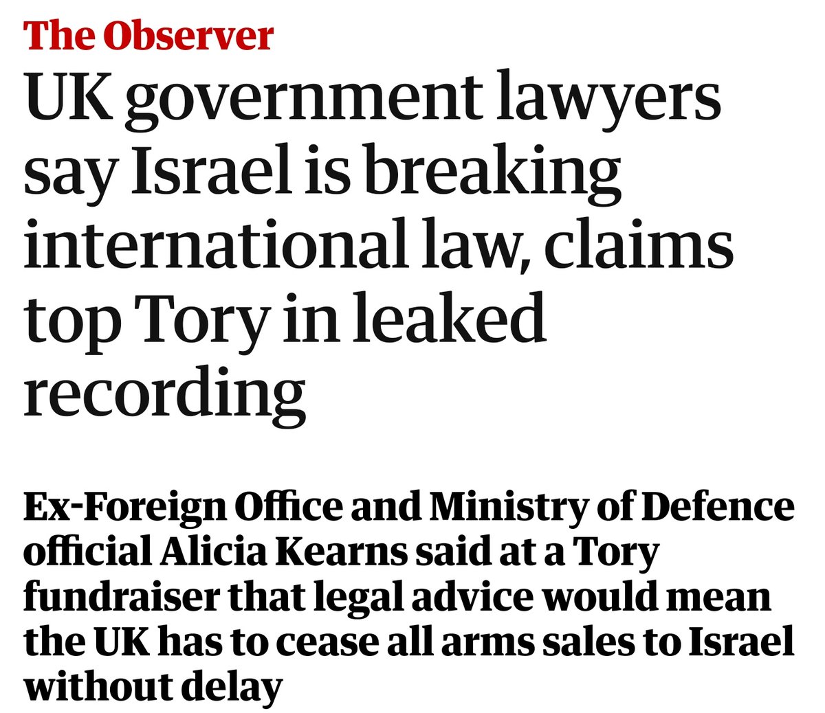 This is a major scandal. The British government has received advice from its own lawyers stating that Israel has breached international humanitarian law in Gaza but has failed to make it public, according to a leaked recording obtained by the Observer.