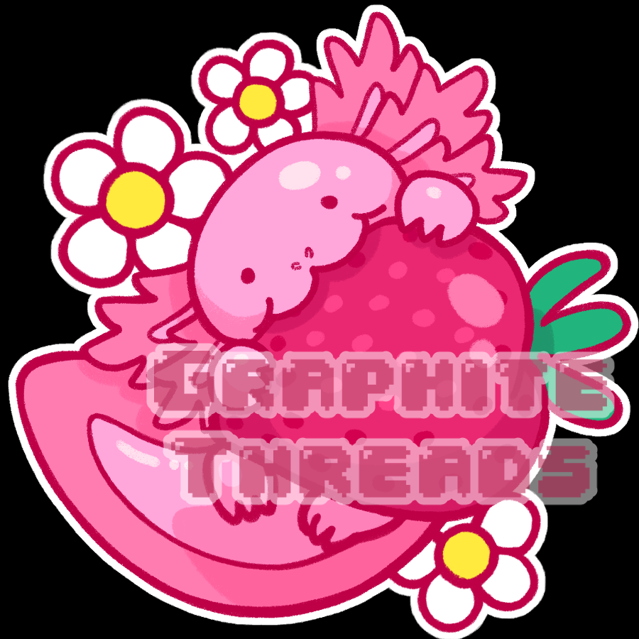 graphitethreads's tweet photo. Back at it again, this time I've got the first in a series of hypothetical stickers I've been working on!

Strawberry Axolotl! https://t.co/WAksLhMFHp