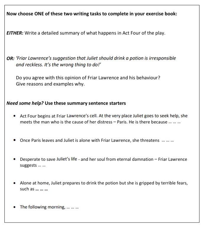 *NEW* for Romeo & Juliet: Act by Act Knowledge Quizzes and Extended Writing tasks, like these 👇Designed for use with Y8 but editable. Help yourself! #teamenglish dropbox.com/scl/fo/ps1465a…