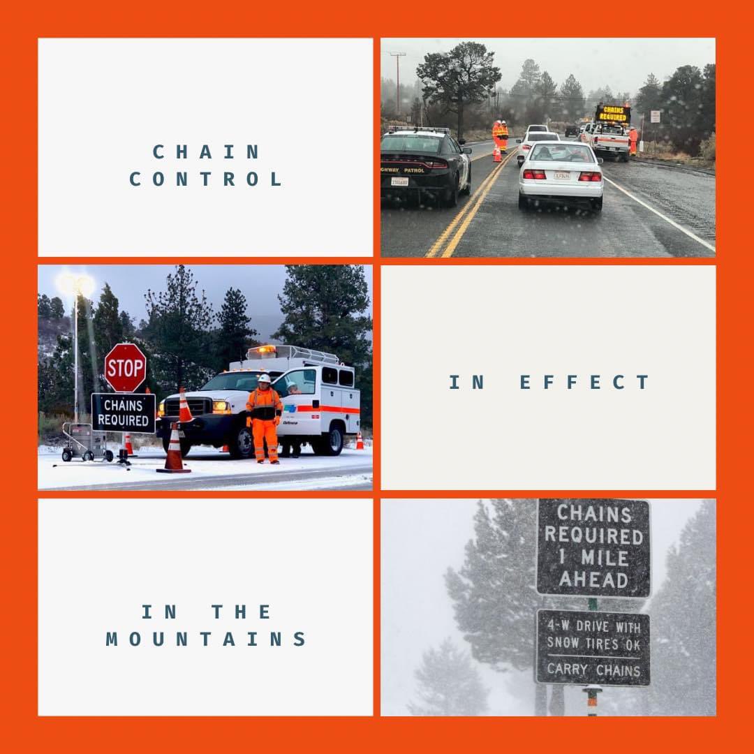 Caltrans8's tweet image. Chain Control is in effect in the mountains for RIVCO and SBCO. Bring your chains as some areas are R3 conditions which means all vehicles require chains. Use #Quickmap to view these locations. #Caltrans8