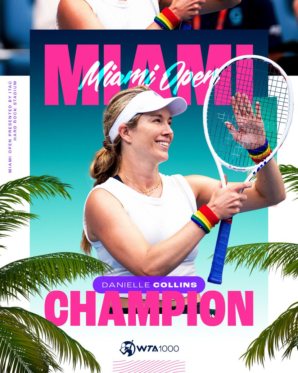 WTA's tweet image. COLLINS CONQUERS MIAMI 🏆

Danielle Collins wins the biggest title of her career!

#MiamiOpen
