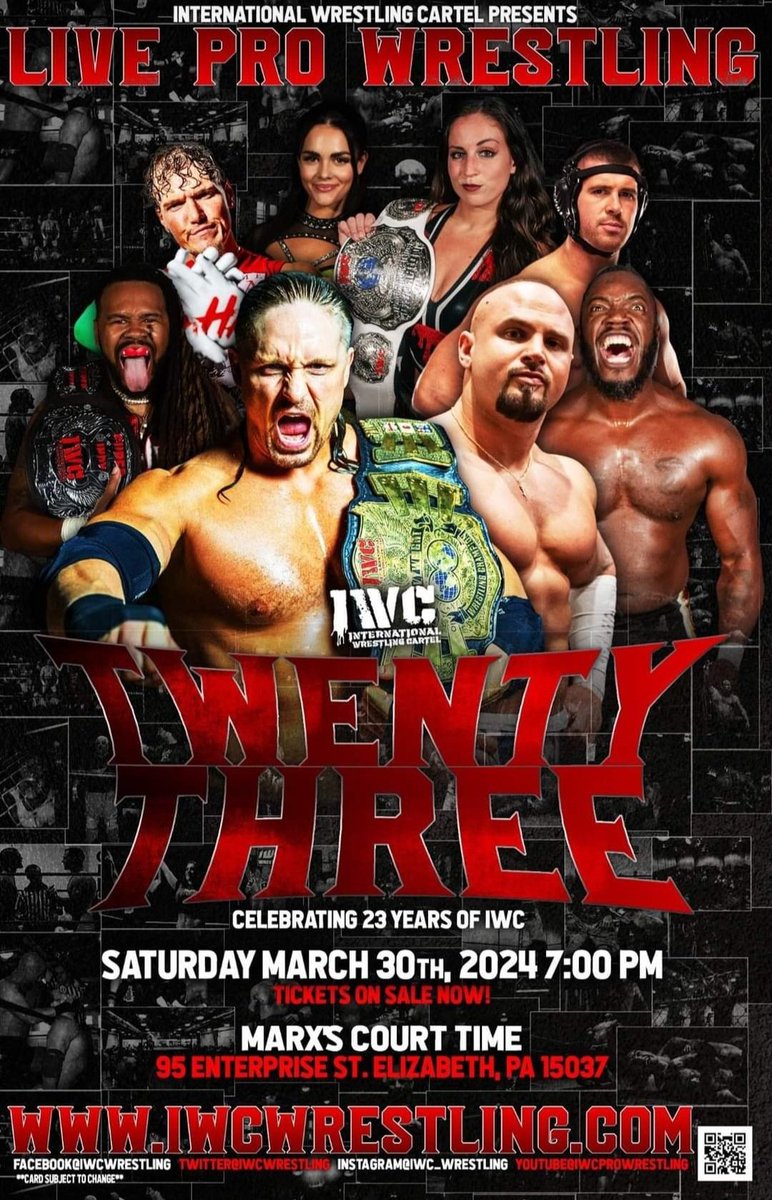 Twenty Three years of @IWCwrestling will be celebrated tonight! @DaveKich will be your #RingAnnouncer while I'll be ringside on the call with @BCSteeleYoGirl. 🎤💪 If you can't be there LIVE, catch the action on #IPPV via #TrillerTV & the #IWCNetwork at IWCWRESTLING.COM!