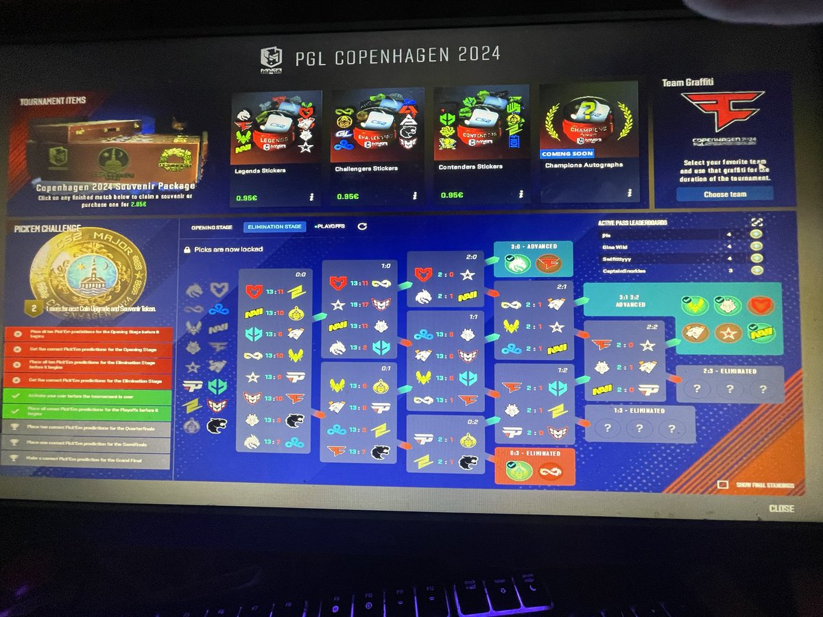 603Para's tweet photo. @valve @CounterStrike I have 5 correct in elimination stage but it says not in game :( pls fix https://t.co/XRLdvpjiBR