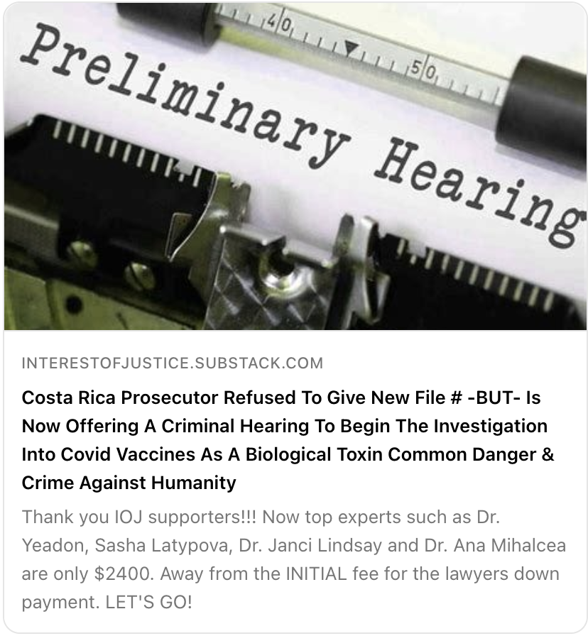 ⚖️💥 Costa Rica Prosecutor Refused To Give New File # -BUT- Is Now Offering A Criminal Hearing To Begin The Investigation Into Covid Vaccines As A Biological Toxin Common Danger & Crime Against Humanity #StopCrimesAgainstHumanity #StopGlobalCensorship #StopCovidVaccinesNow