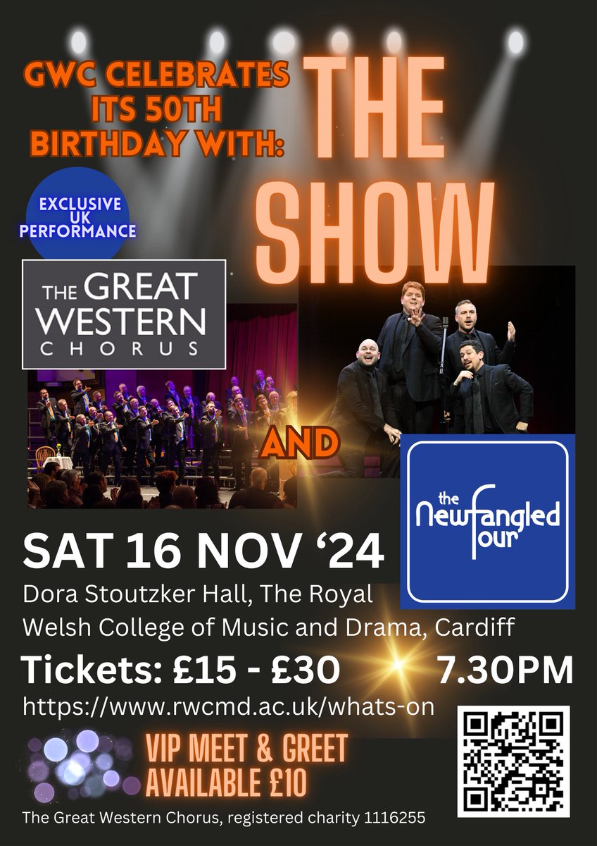⭐️THE SHOW⭐️
We are delighted to announce that our Special Guests are The Newfangled Four who are super excited be coming to perform in the UK.
This will be a spectacular show celebrating 50 years of The GWC and showcasing the talent of The NF4.
Tickets: rwcmd.ac.uk/whats-on/ticke…