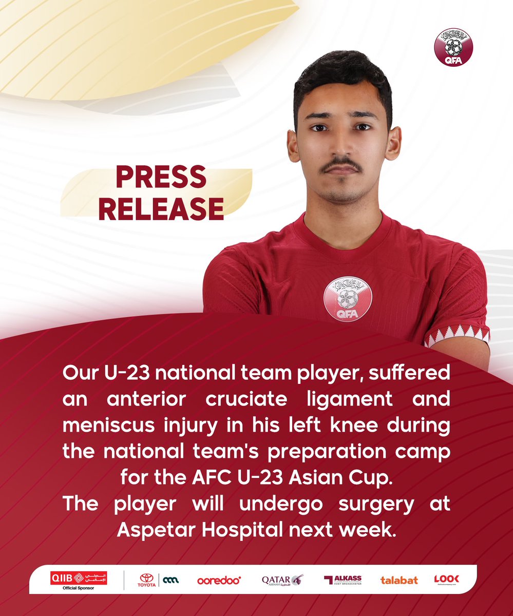 🗒️ - Our player ‘Ahmed El-Saeed’ suffered a torn anterior cruciate ligament and meniscal cartilage during the U-23 national team’s camp. Get well soon. 💪