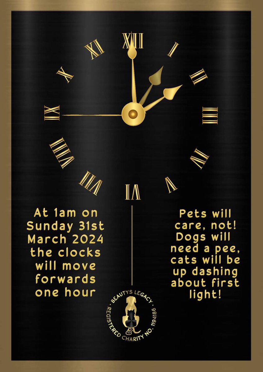 Dont forget the clocks go forward tonight...but if you are owned by animals, that means absolutely nothing 😳 🐾 Happy Easter everybody #SpringForward #Easter #clocksgoforward