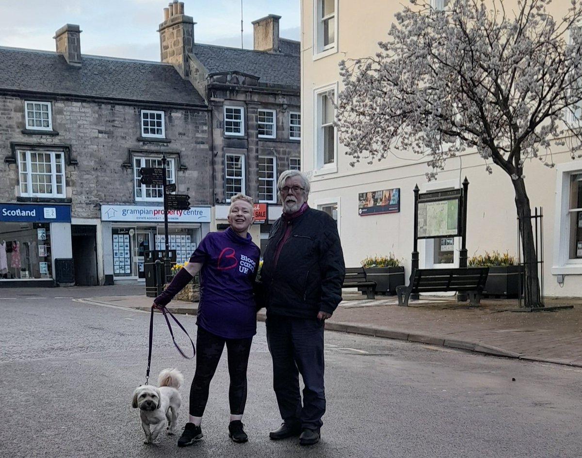 PEARLSPetCare's tweet photo. This is Jeff, our daughter Jo from @NoBooksWH and her wee dog, when they came into Tolbooth Street having completed the fundraising #WalkOfLight for @bloodcancer_uk
As there are days Jeff can barely walk across a small car park, this is a great achievement! https://t.co/CEWbdBxeQF