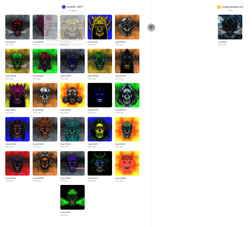 CryptoGodTom's tweet image. I would like to thank @TheCrypt_Nfts and @DonDiablo777NFT for facilitating the greatest trade in #Crypts History!

26 Crypt NFT's for the infamous 'I Am Death' 1/1.

I would like to wish @WingMan7777777 the best of luck with his new absolute BEAST!