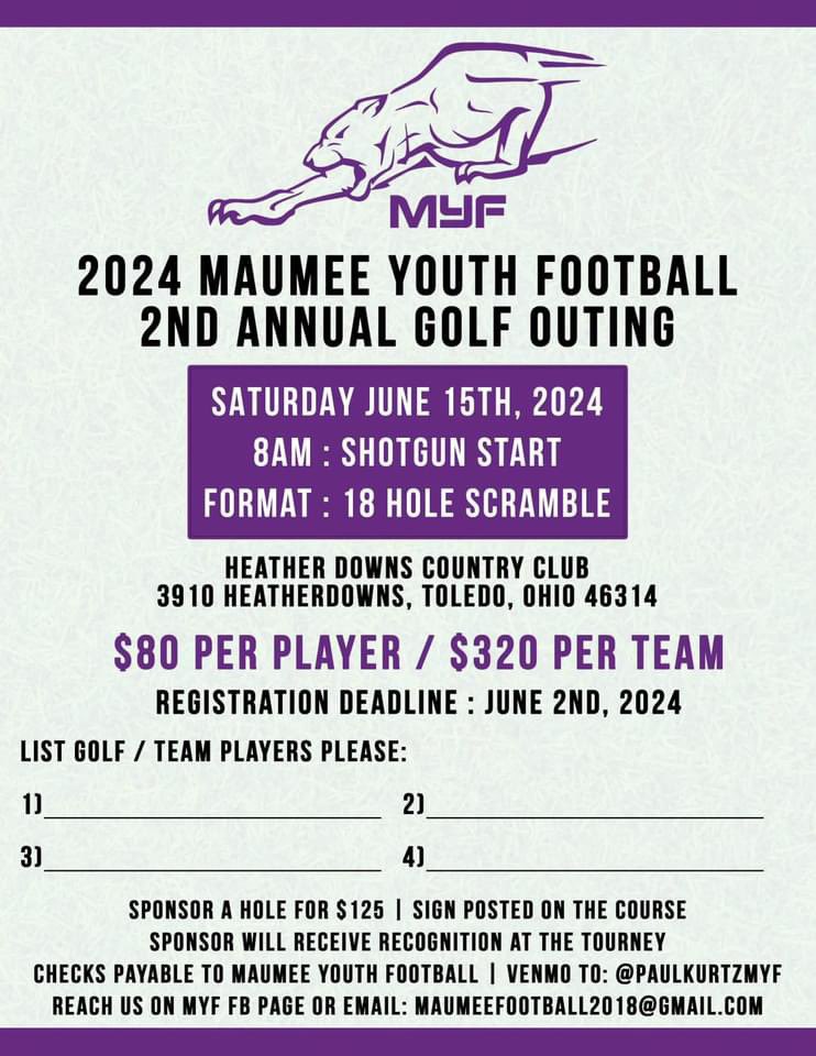 Help support our Maumee Youth Football Program by participating in their Annual Golf Outing! #WeAreMaumee #WIN