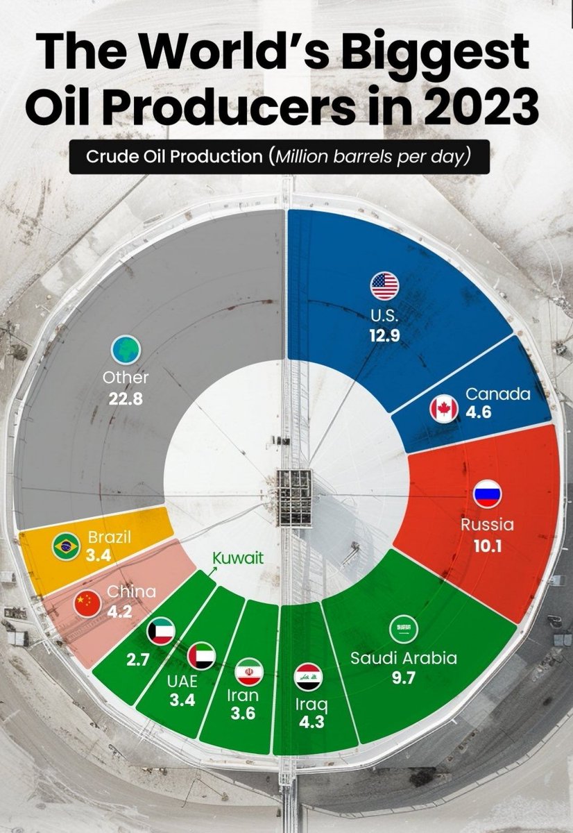 TYAnalysis's tweet image. World&apos;s Biggest Oil Producing Countries.

#️⃣ | #OilandGas #Energy #EnergyCrisis #DidYouKnow #FuelEfficiency #EnergyX #energytransition #AVFC #investing #USA #Canada #SaudiArabia #Russia #Venezuela #UAE #Crudeoil #commodities #CME #Inflation #YorkshireAnalysis