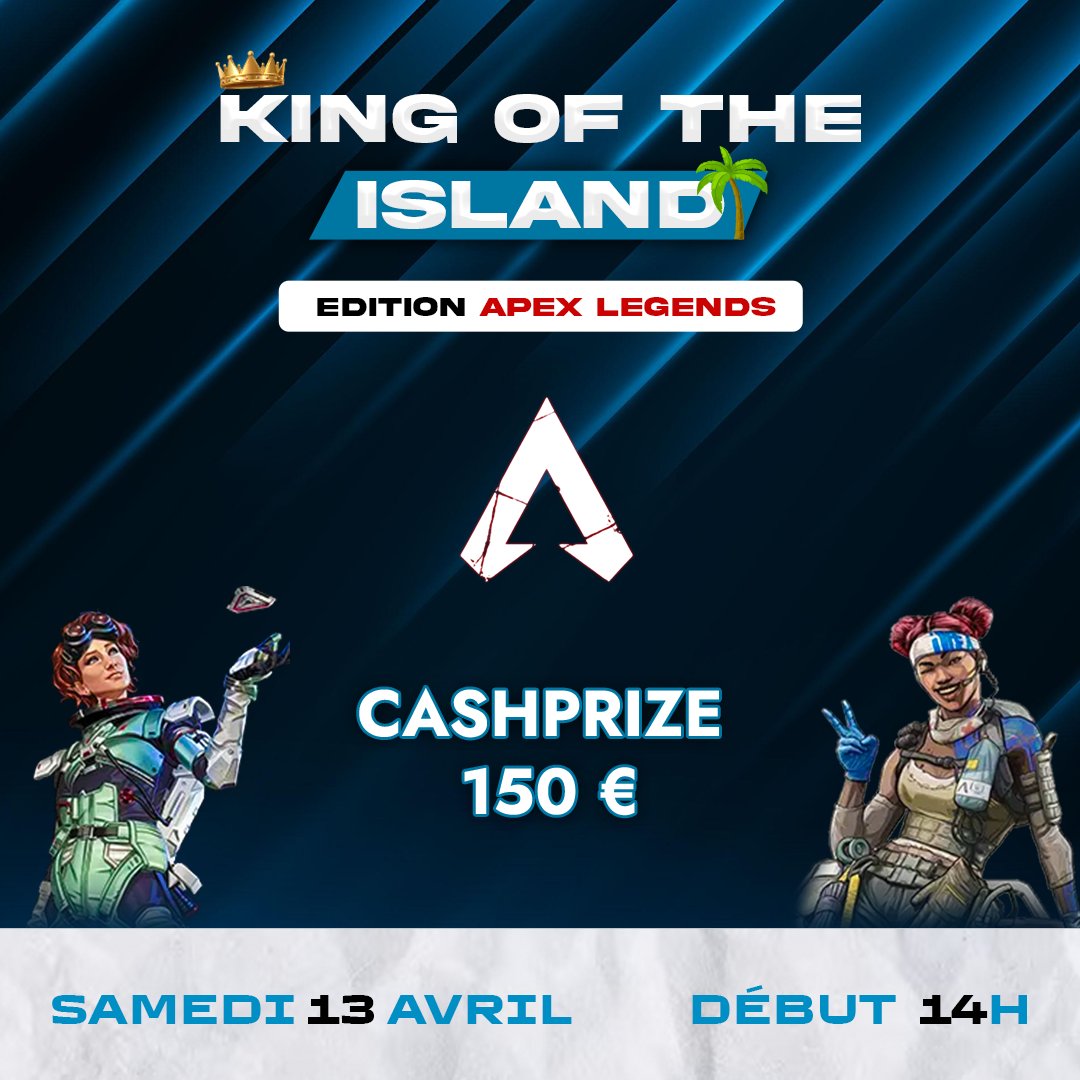islesoflegends's tweet photo. 🌴Venez participer à notre nouveau tournois sur Apex Legends  !

-150€ de cash prize 💸
 
-cross plateform 🎮

-13 avril à 14h UTC-4 ⌚️

Inscription sur discord 📝 :  https://t.co/hyKAlL9fnn https://t.co/y1OPtNsllw