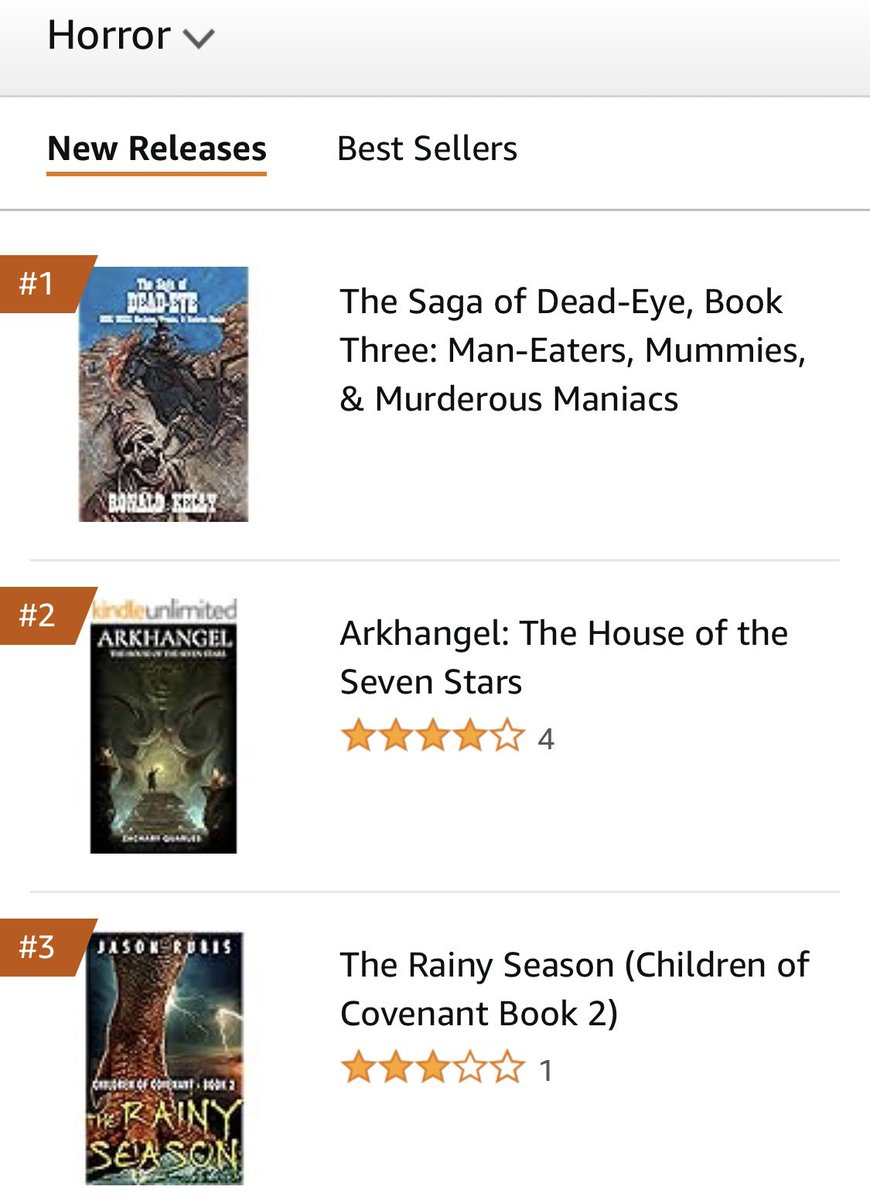 The ebook of The Saga of Dead-Eye, Book Three: Man-Eaters, Mummies, & Murderous Maniacs is currently #1 in New Releases. Yeehaw! 🤠🐴🏜🌵