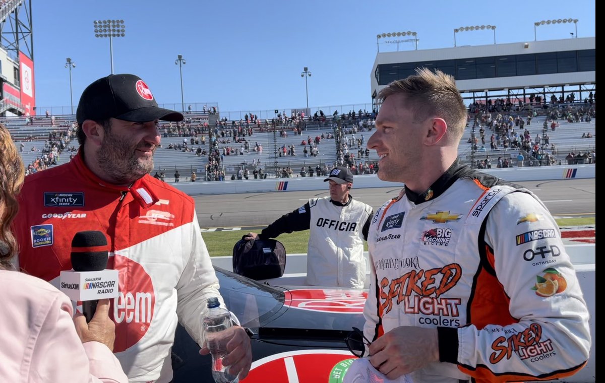 .@pkligerman made his way over to @bubbapollard26 after the race and congratulated him on a sixth-place #NASCAR Xfinity debut.

#ToyotaCare250