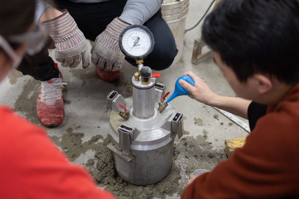 Some dust never bothered us anyway 🎶. CEE395 students had the opportunity to measure and mix their own concrete with a concrete mixer! You don't see that everyday!

#UWMadison #BadgerEngineers #CivilEngineering #ConstructionEngineering #Construction