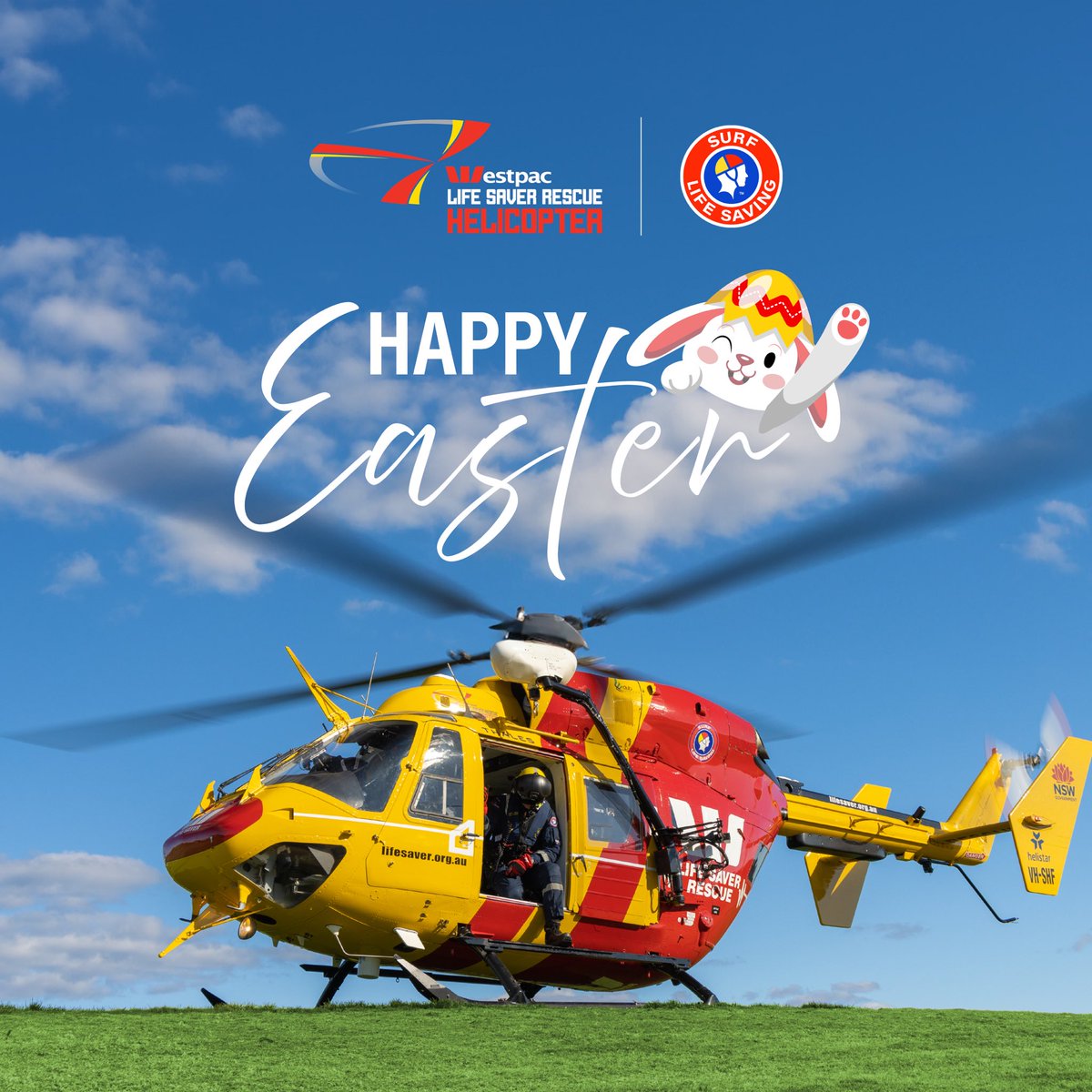 On behalf of all of our crew, we wish everyone a happy & safe Easter! #1 tip; hunting for some eggs at the beach today, the best places to look are between the red & yellow flags. 🏖️ Visit beachsafe.org.au to find your closest patrolled location 🐰 #lifesaverhelo