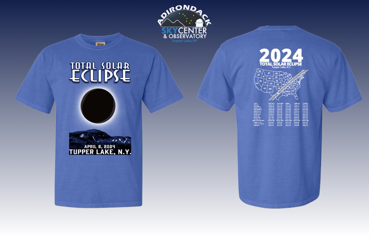 Totality in Tupper T-Shirt Style 3 😎 We will be fully stocked with both apparel and merchandise for the total solar eclipse. All proceeds from the sale of apparel and merchandise directly support the free public events during Totality in Tupper.