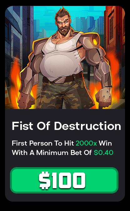 👊FIST OF DESTRUCTION CHALLENGE! $100 ▶️ Hit 2000x ▶️ Minimum Bet - $0.40 ✅ Winner Will Receive $100 Tip ‼️ Must Be On Code Mercy- gamdom.com/r/mercy ➡️ Read How To Enter / Claim Win Here - gamdomreloads.com/challenges