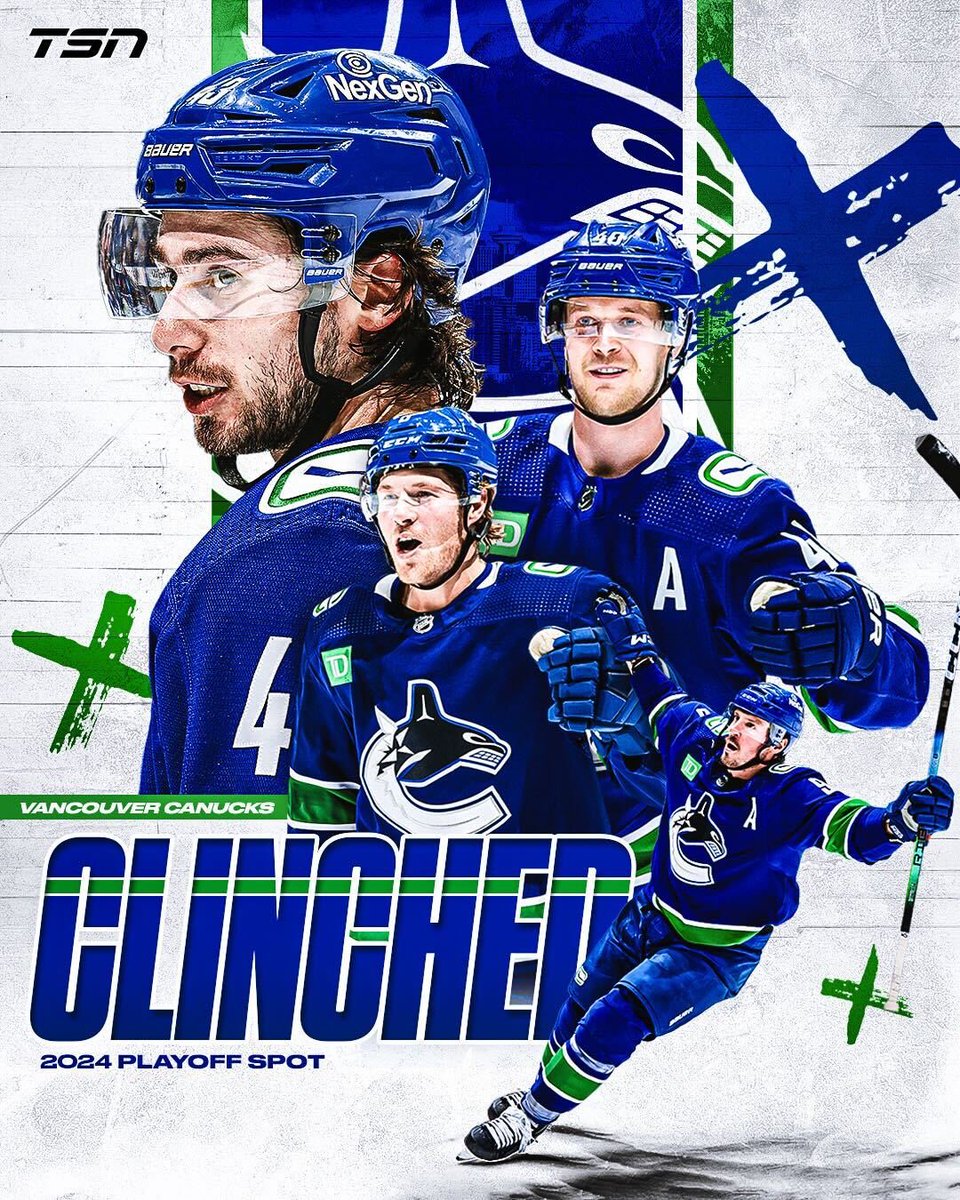THE CANUCKS ARE PLAYOFF BOUND!

Vancouver is the first Canadian team to clinch a playoff berth👏