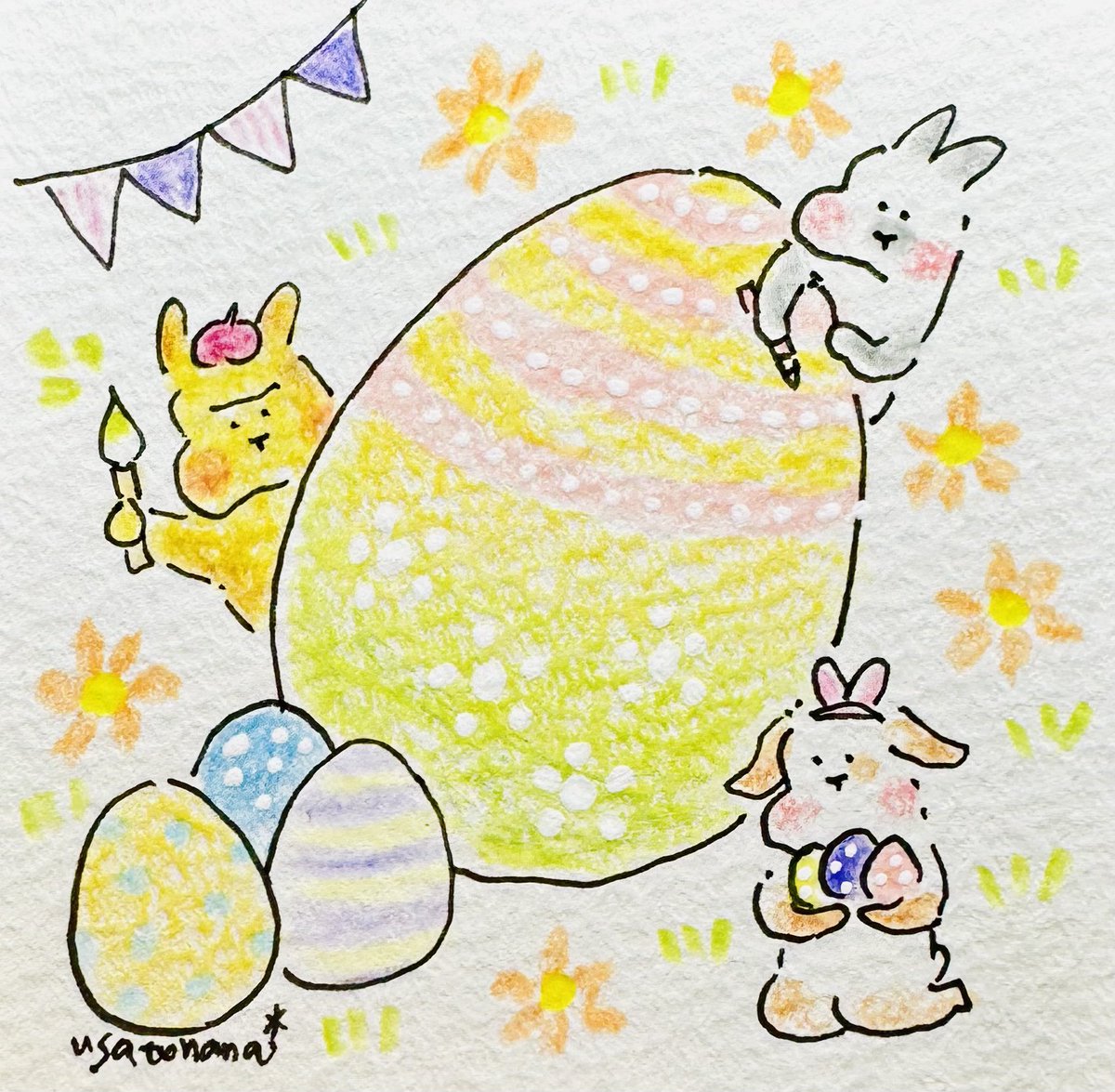 ハッピーイースター🐣 #イースター #復活祭 #春 #おはよう #日曜日 #にちようび #サンデーモーニング #ニチアサ #サミーの日 #うさちゃん #イラストレーター #イラスト #絵描き #うさぎ #art #むう #動物 #癒し #うさぎと暮らす #ネザーランドドワーフ