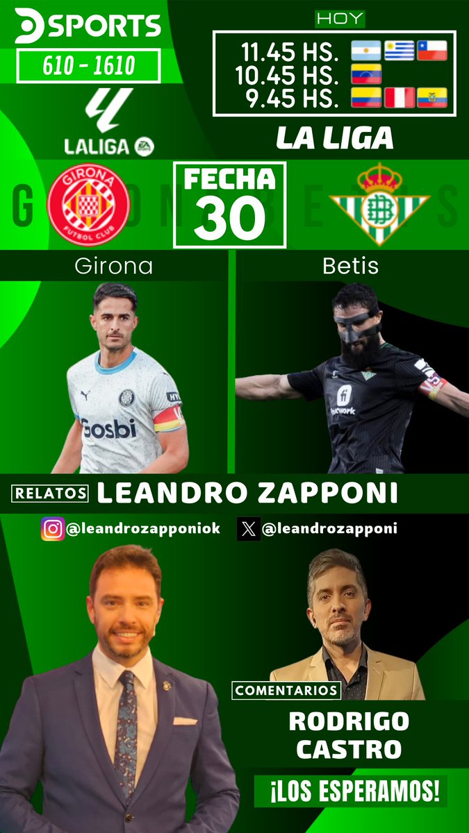 leandrozapponi's tweet image. Sigue la #Fecha30 de @LaLiga 🇪🇦 por @DSports 📺
Los espero junto a @rodrigojcastro 
🐸⚽😉☝️