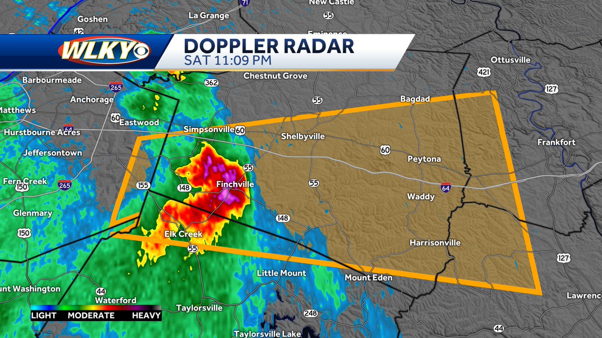 Severe Thunderstorm Warning in effect for Spencer, Shelby, Anderson, and Franklin counties until 11:45 PM. 60 mph wind gusts and quarter size hail possible. #wlkyweather @wlky